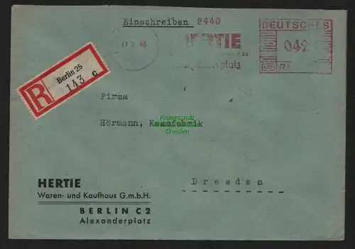 B9072 R-Brief Gebr. Hörmann A.-G. Berlin 25 c 1943 Hertie  Waren- und Kaufhaus