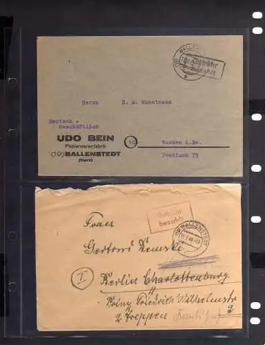 B246 2x SBZ Gebühr bezahlt 1945 Ballenstedt Papierwarenfabrik Udo Bein