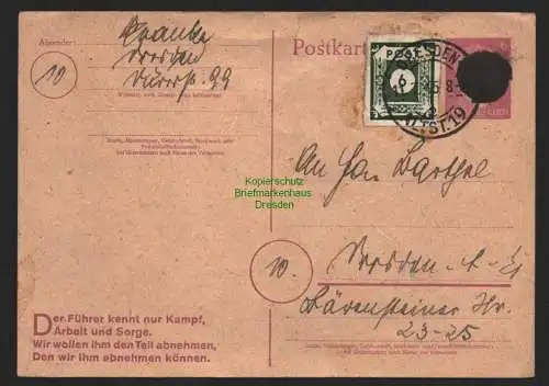 B11196 SBZ 1945 Ganzsache Schwärzung + 43  Ortskarte Dresden Altst. 19