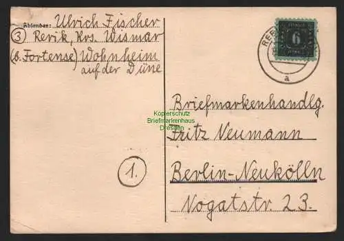 B11204 Postkarte SBZ 9 Mecklenburg 1946 Rerik nach Berlin Neukölln