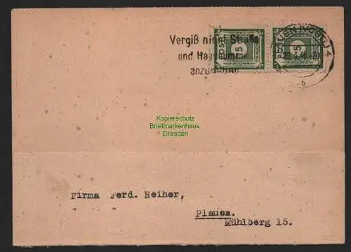 B11246 Postkarte SBZ Ostsachsen 1946 Plauen Vogtland 2x 57 MeF Ortskarte 20.3.46