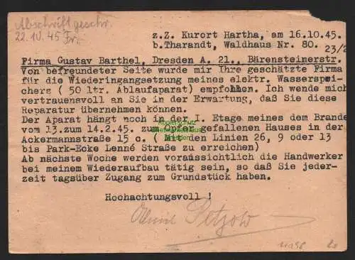 B11198 SBZ 1945 Ganzsache Überklebung Gebühr bezahlt Dresden A27