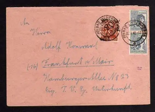 h725 Brief Handstempel Bezirk 20 Bad Liebenwerda 2.7.48 nach Frankfurt Main