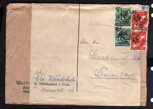 h556 Brief Handstempel Bezirk 16 Mühlhausen 2x8, 2x16 Pfg. 09.7.48 Doppelbrief