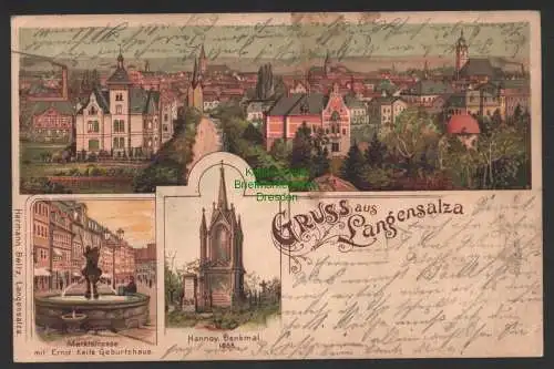 154486 AK Langensalza 1899 Litho Marktstrasse Ernst Keil Geburtshaus Ha. Denkmal