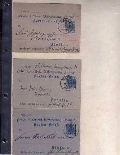 S110 Privatpost Stettin Stadtbrief Beförderung 1895 5 Ganzsachen Kartenbrief geb