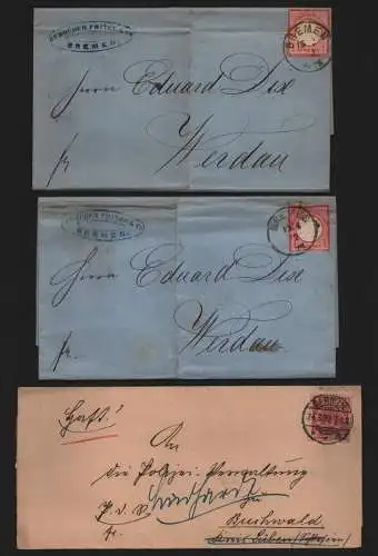 B12395 Deutsches Reich DR 2x Brief Bremen Gebrüder Fritze & Co1872 4 Brustschild