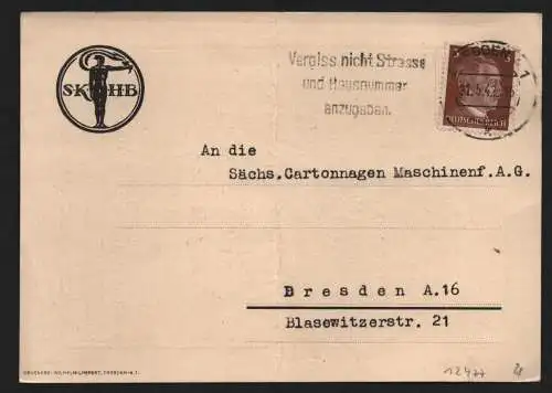 B12477 Postkarte Sächsischer Künstler Hilfsbund Jahresbeitrag 1942 Ausweis