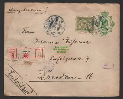 B10160 R-Brief Ganzsache Nederlandsch Indie 1921 Java Bodja nach Dresden