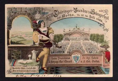 97626 AK Gotha 1906 Thüringer Bundes Sängerfest Sinn & Art im dt. Lied bewahrt