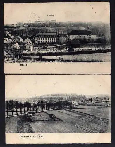 93826 2 AK Bitche Bitsch Festung Panorama Feldpost 1917 1918 Lothringen