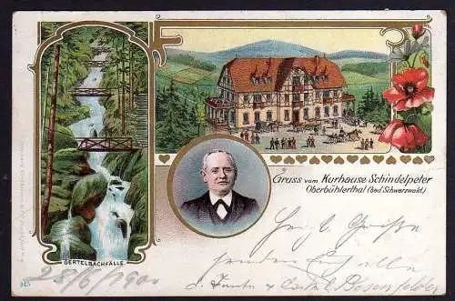 87638 AK Oberbühlerthal Baden 1900 Kurhaus Schindelpeter Schwarzwald Wasserfall