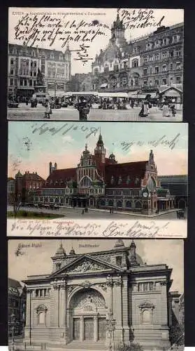 87657 3 AK Essen Kopstadtplatz 1905 Hauptbahnhof Stadttheater