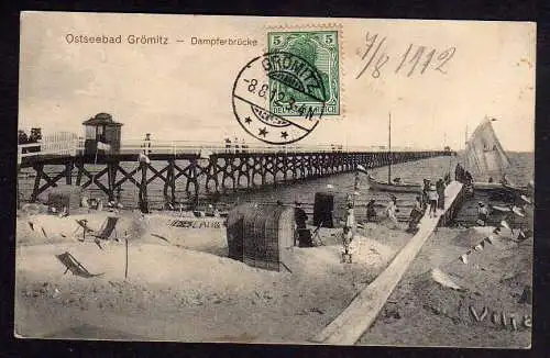 87939 AK Grömitz Holstein 1912 Dampferbrücke Nachgebühr Portomarke Österreich