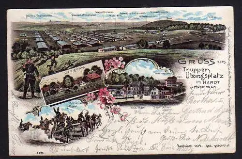 82448 AK Truppen Übungsplatz im Hardt bei Münsingen Litho 1899