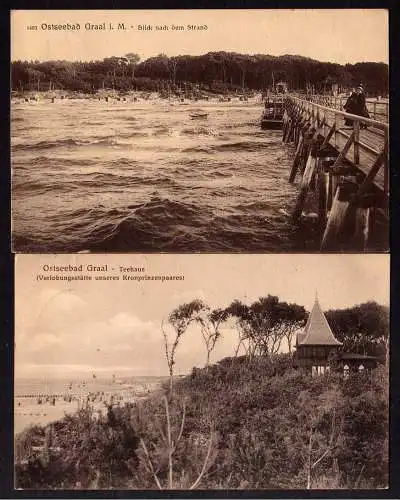 82732 2 AK Ostseebad Graal 1913 Teehaus Seebrücke Strand