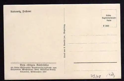 79308 AK Kattowitz Postamt 1920 Salzwedeler Wochenblatt