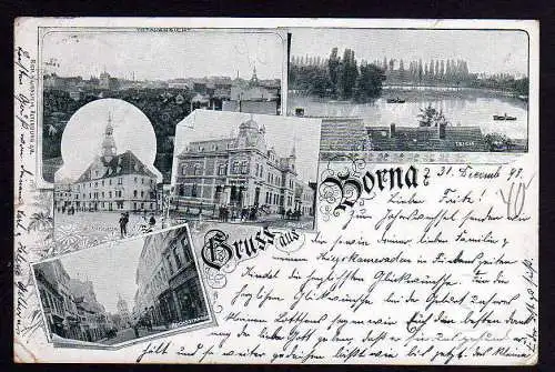 78691 AK Borna Stadthaus Post Reichsstrasse Teich 1898