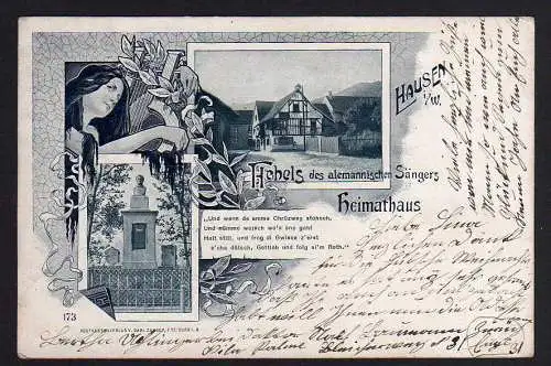 78928 AK Hausen im Wiesental 1901 alemanischer Sänger Hebel Heimathaus Jugendsti