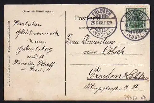 79097 AK Erlbach Vogtl. Postamt Pfarramt Schule 1908 Jugendstil