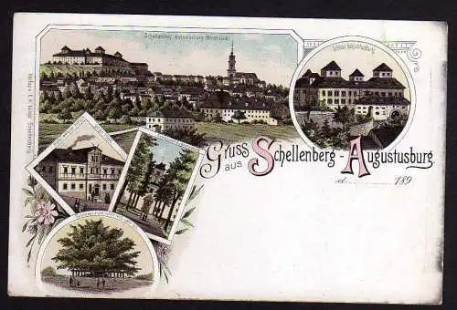 75732 AK Litho Schellenberg Augustusburg Hotel weisser Hirsch Schlosslinde 1900