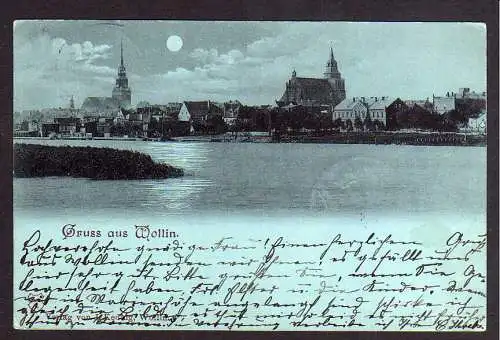 75707 AK Wollin in Pommern mit Kirche 1899 Mondschein Karte