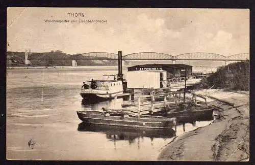 75348 AK Thorn 1915 Weichsel Eisenbahnbrücke Zensur m Adler Siegelstempel G.P.K.