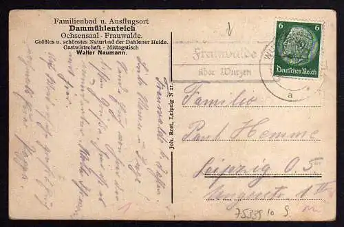 75339 AK Ochsensaal Frauwalde Dahlen Dammühlenteich Familienbad Landpoststempel