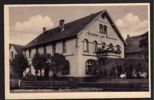 61064 AK Lüchtringen Kreis Höxter Gasthaus zum Weserstrand um 1940 Autogramm