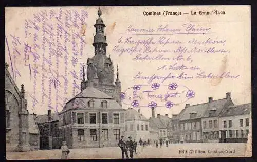 61149 AK Comines Frankreich La Grand Place Markt Kirche Feldpost 1915