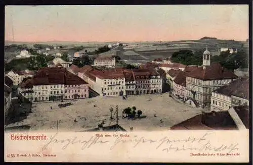 60376 AK Bischofswerda Blick v.d. Kirche 1909 handkolorierte Künstlerkarte