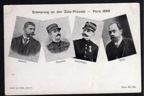 60099 AK Erinnerung an den Zola Prozess Paris 1898