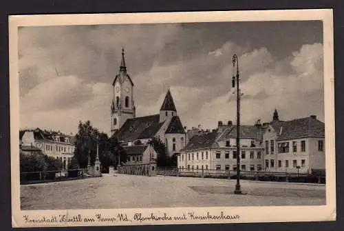 52696 AK Zwettl am Kamp Niederösterreich Feldpost 1943 Pfarrkirche Krankenhaus