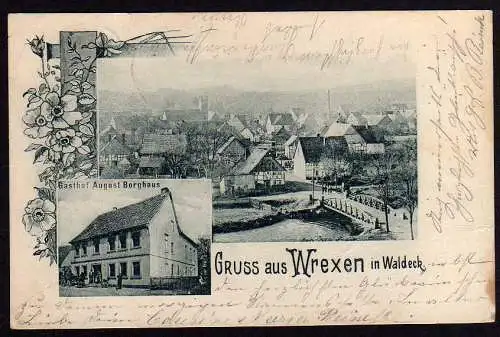 48342 AK Wrexen Diemelstadt in Waldeck um 1900 Gasthof August Borghaus