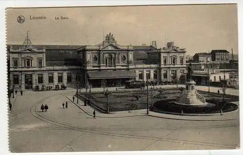 39594 AK Löwen Louvain Belgien Flandern 1915 La Gare Bahnhof Feldpost Libramont