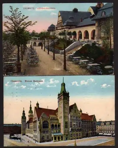 39829 2 AK Chemnitz Neues Rathaus 1912 Küchwaldschänke