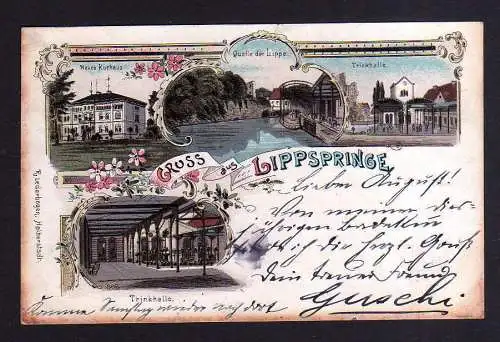 111841 AK Lippspringe Litho 1898 Neues Kurhaus Trinkhalle Quelle an der Lippe