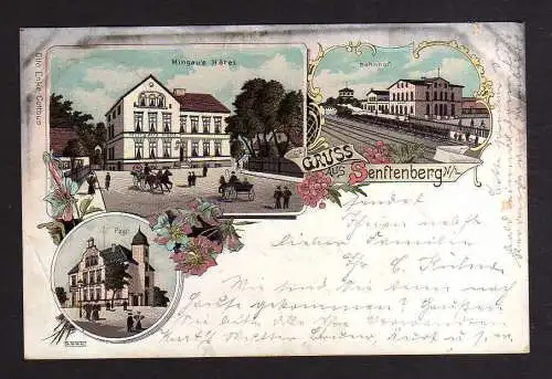 108151 AK Senftenberg Litho 1901 Bahnhof Hotel Mingau Postamt