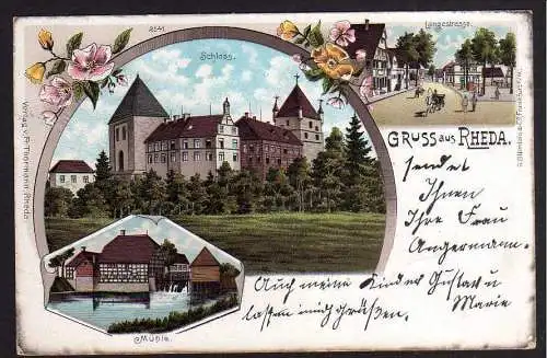 82908 AK Rheda Litho 1901 Mühle Schloss Langestrasse