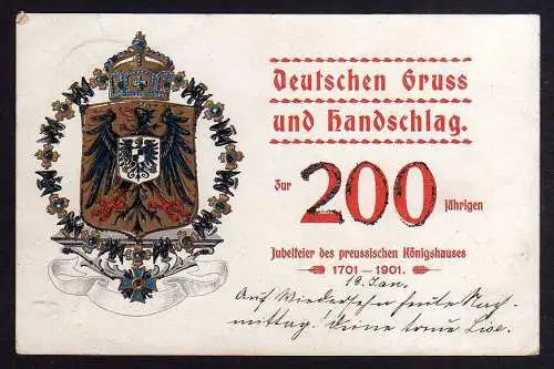 83309 AK 1901 Deutschen Gruss und Handschlag 200 jährigen Jubelfeier des preussi