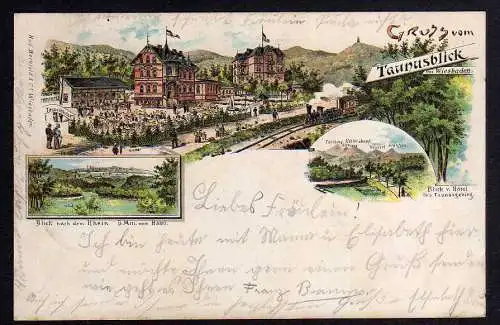 83522 AK Hotel Restaurant Taunusblick bei Wiesbaden Litho 1898