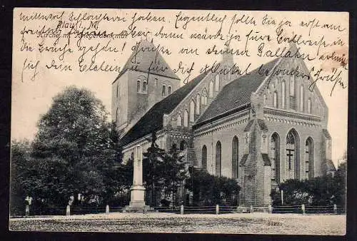 83507 AK Plau i. M. Kirche und Kriegerdenkmal 1914