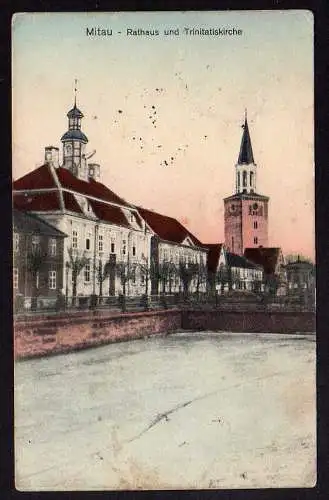 82157 AK Jelgava Mitau Rathaus Trinitatiskirche 1916 Feldpost