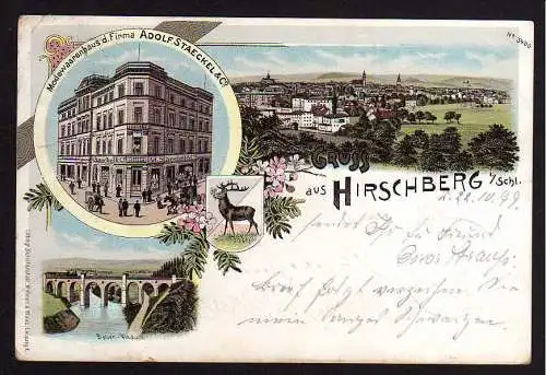 81010 AK Hirschberg Schlesien Modewarenhaus Staeckel 1899 Riesengebirge