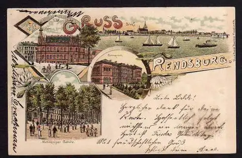 80178 AK Litho Rendsburg 1897 Post Gymnasium Nobiskrüger Gehölz