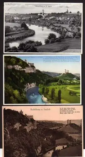 80327 3 Ansichtskarte Schönburg Saale 1935 Rudelsburg Saaleck