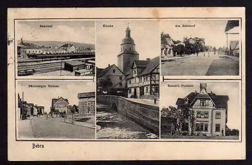 80189 AK Bebra Bahnhof Kirche Kaiserl. Postamt Nürnberger Strasse 1917