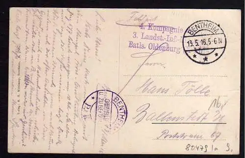 80479 AK Bentheim Schloß und Postamt Feldpost 1916 Zensur geprüft und zu beförde