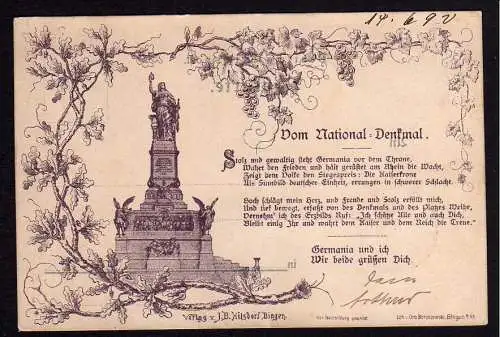 72019 AK Rüdesheim am Rhein Bingen National Denkmal 1892 Niederwalddenkmal