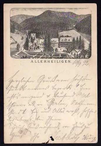 71672 Ansichtskarte Kloster Allerheiligen Schwarzwald 1892 Vorläufer